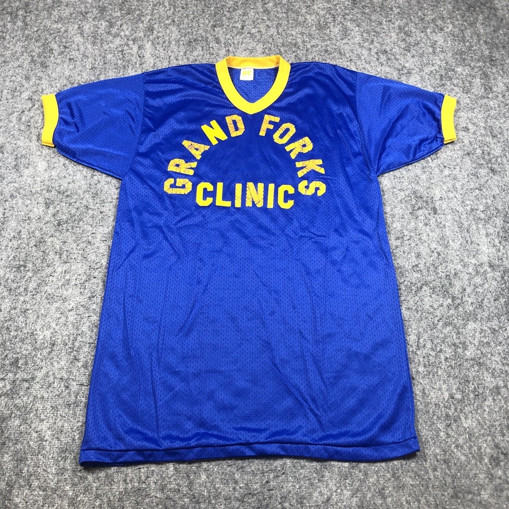 Vintage Russell Athletic Jersey Shirt Mens L Blue Grand Forks Clinic Mesh V Neck